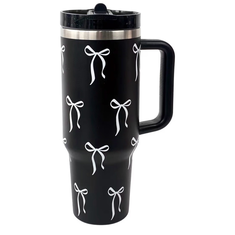 Bow Tumbler 40 oz | Leakproof Flip Straw Lid & Handle | Insulated Stainless